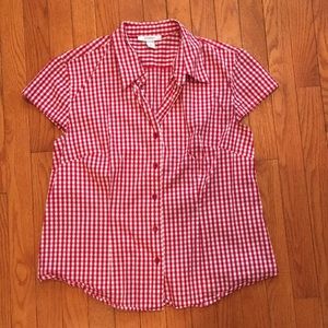 Red gingham vneck blouse